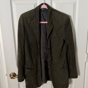 Vintage Ralph Lauren Olive Green Suede Sport Coat 100% leather size small